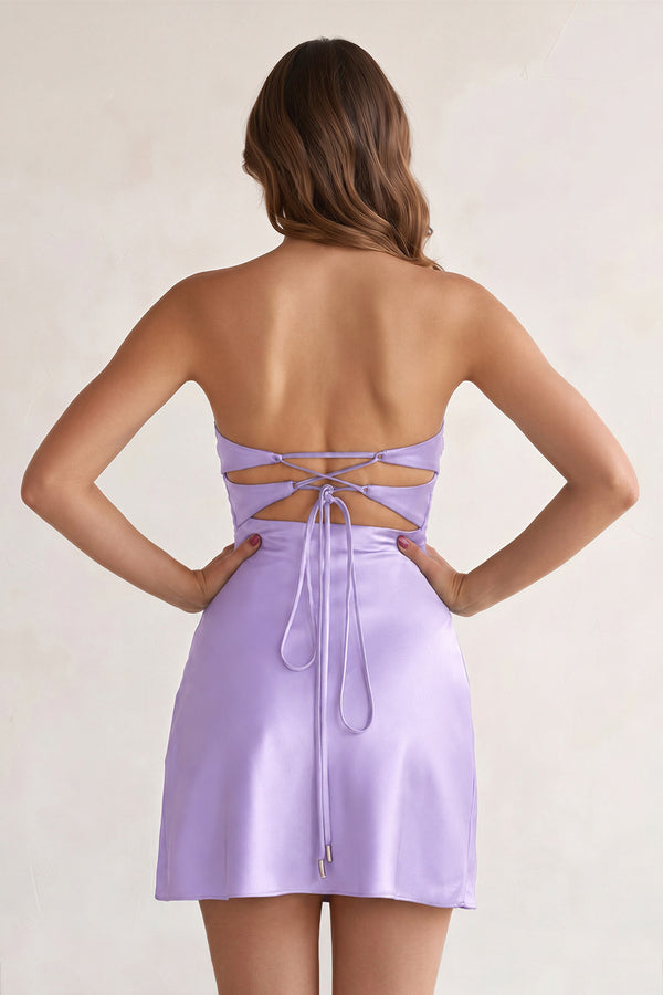 Lavender Strapless Sheath Satin Pleated Cutout Short Homecoming Dresses - KISSPROM
