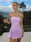 Lavender Strapless Spandex Bodycon Homecoming Dress With Slit | KISSPROM