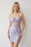 Lavender Sweetheart Corset Appliqued Homecoming Dress with Slit | KISSPROM