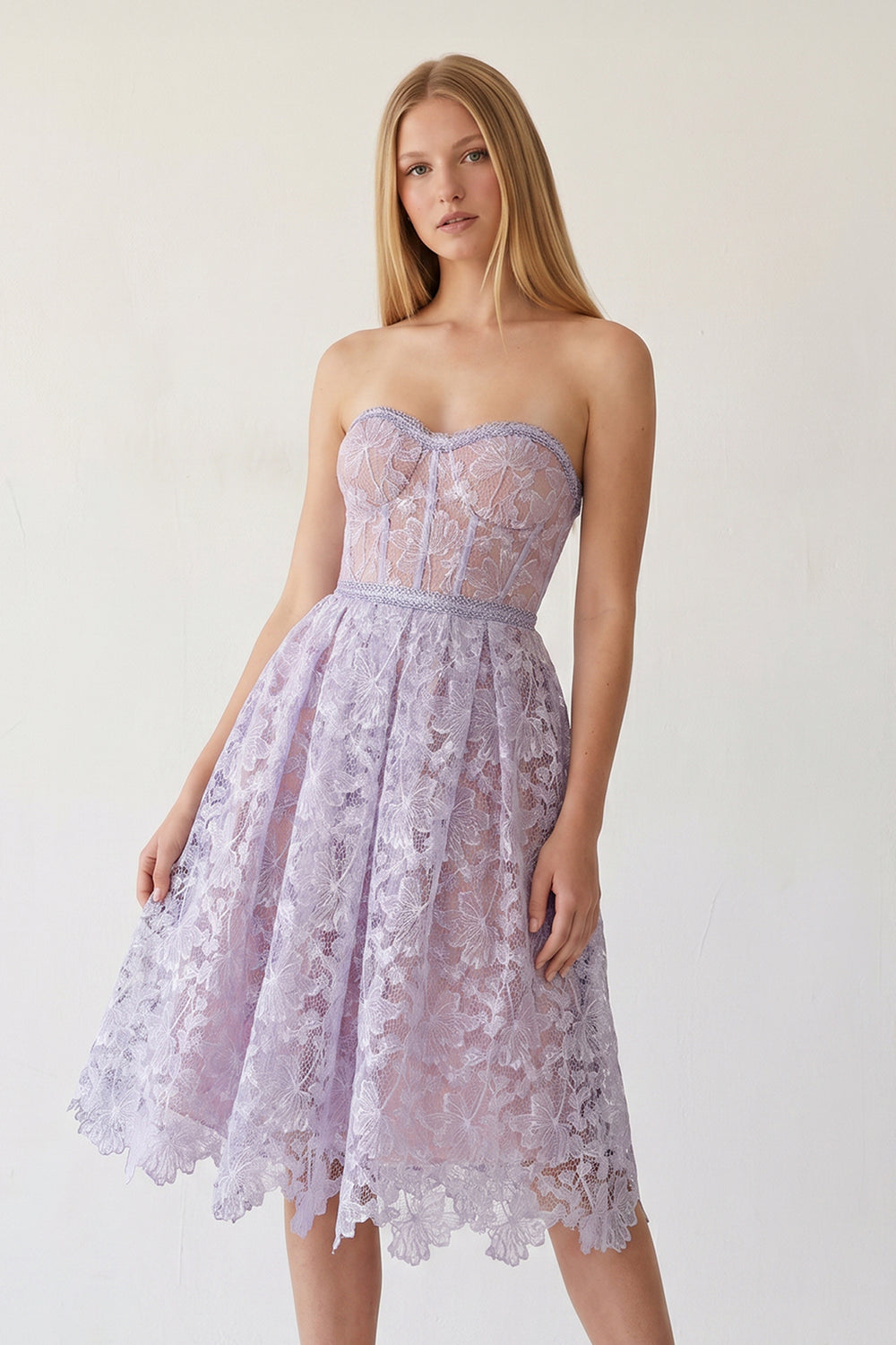 Lavender Sweetheart A Line Corset Party Dress With Applique - KissProm 