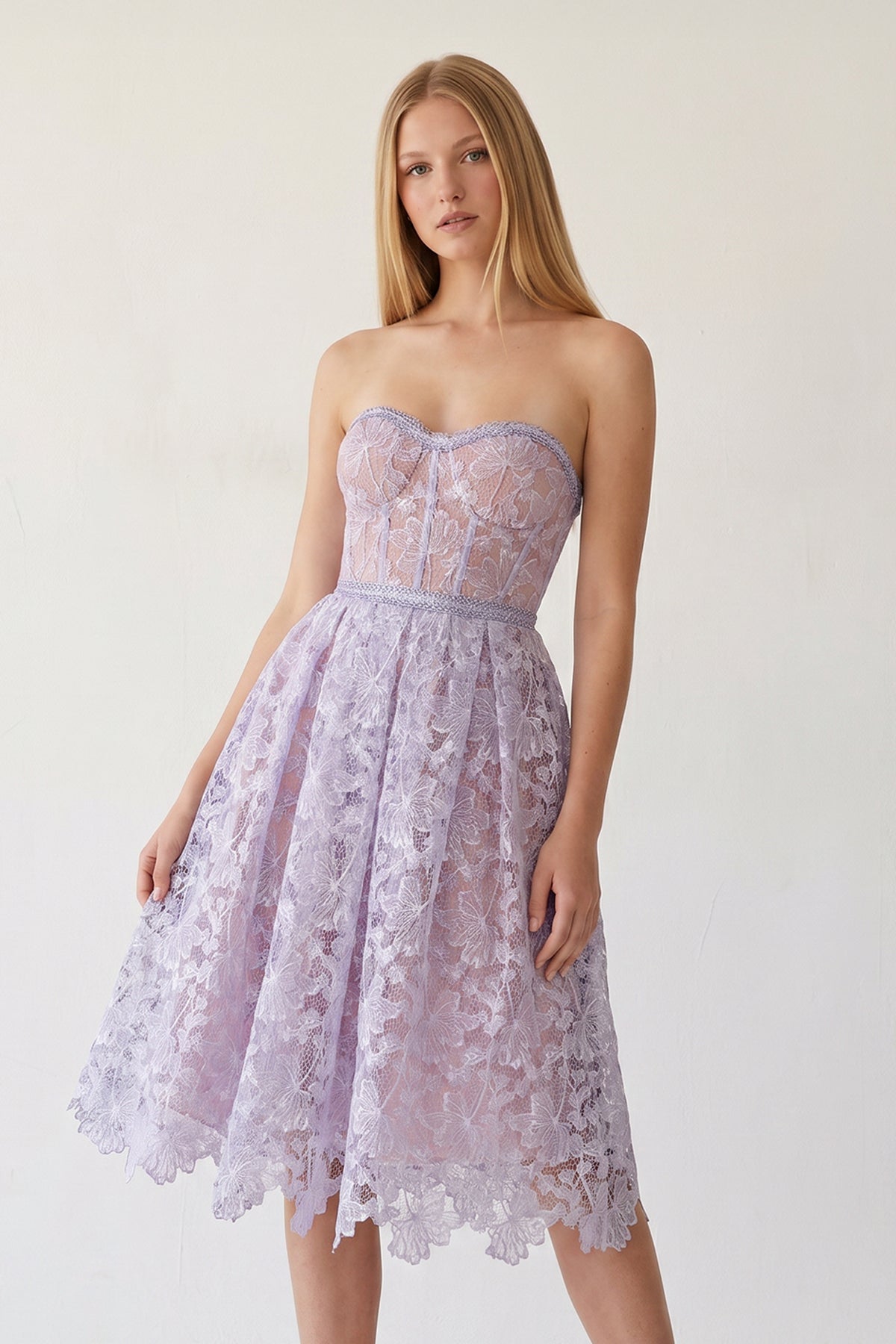 KissProm Purple Sweetheart A Line Corset Party Dress With Applique, Lavender / 10