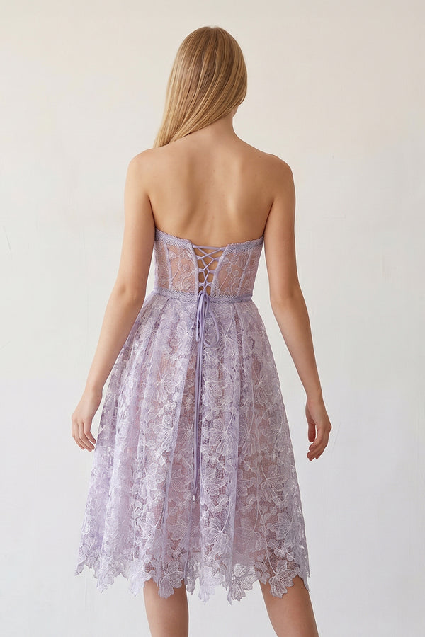 Lavender Sweetheart A Line Corset Party Dress With Applique - KissProm 