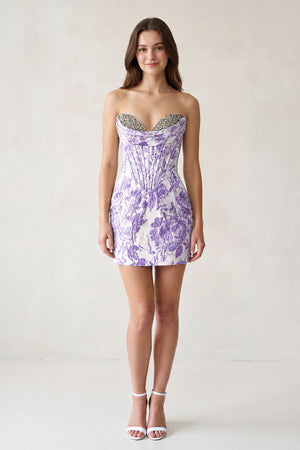 Lavender Sweetheart Jacquard Sheath Corset Homecoming Dress (3) | KISSPROM