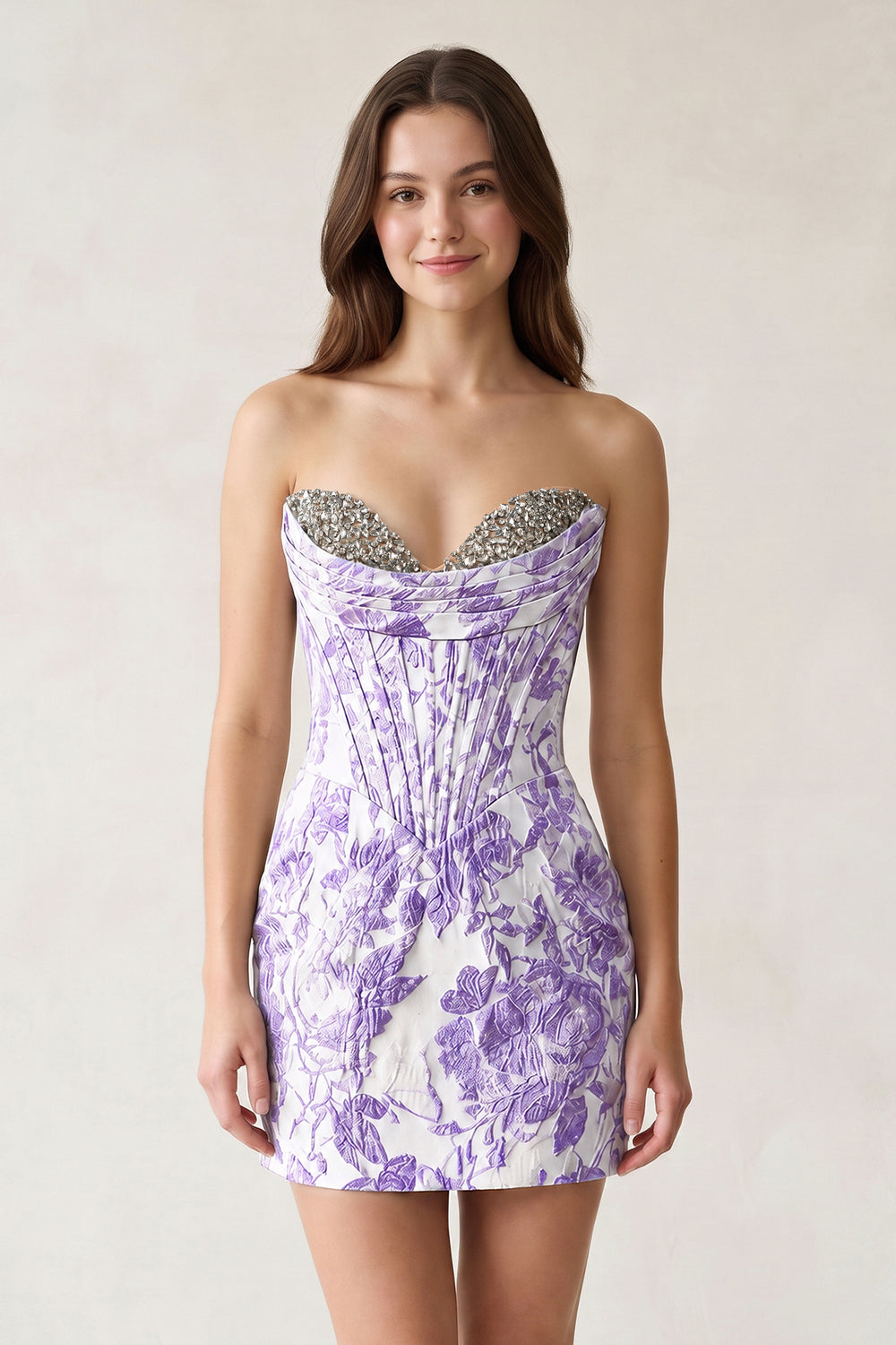 Lavender Sweetheart Jacquard Sheath Corset Homecoming Dress | KISSPROM