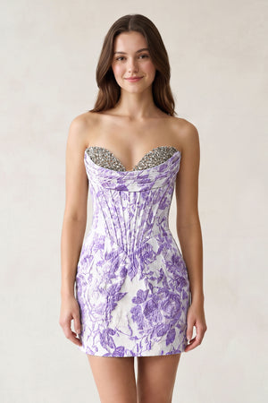 Lavender Sweetheart Jacquard Sheath Corset Homecoming Dress | KISSPROM