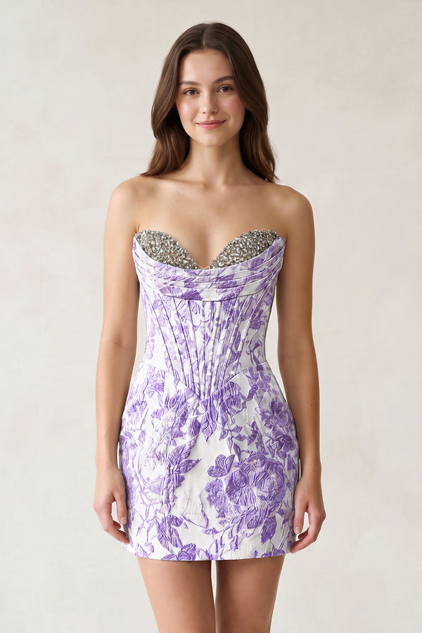 Lavender Sweetheart Jacquard Sheath Corset Homecoming Dress | KISSPROM