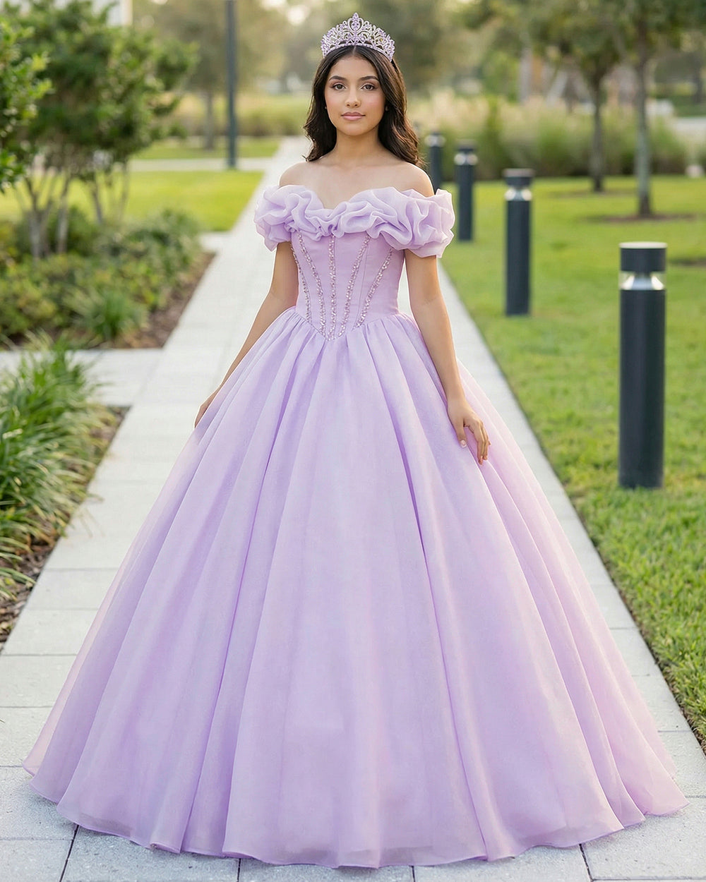 KissProm- Lavender A-Line Off Shoulder Long Prom Dresses Purple Dress