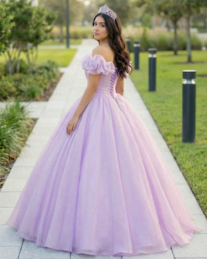 KissProm- Lavender A-Line Off Shoulder Long Prom Dresses Purple Dress