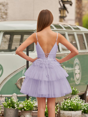 Layla | A-Line Deep V Neck Tiered Short Homecoming Dress