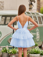 Layla | A-Line Deep V Neck Tiered Short Homecoming Dress