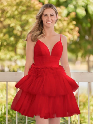 Layla | A-Line Deep V Neck Tiered Short Homecoming Dress