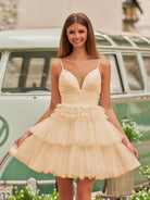 Layla | A-Line Deep V Neck Tiered Short Homecoming Dress