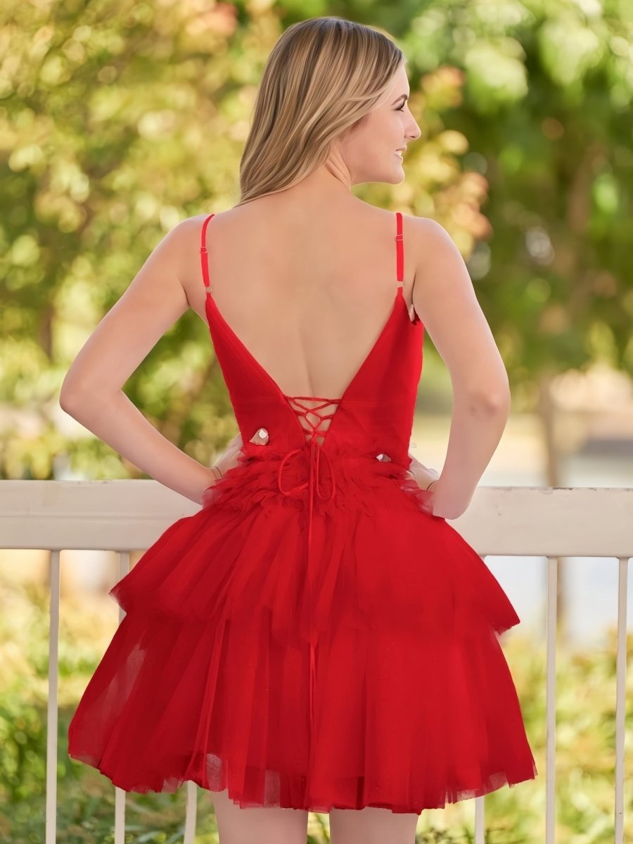 Layla | A-Line Deep V Neck Tiered Short Homecoming Dress