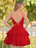 Layla | A-Line Deep V Neck Tiered Short Homecoming Dress