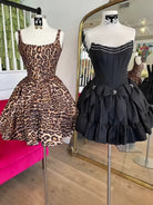 Leander | Leopard - Square Neck A Line Print Short Homecoming Dress