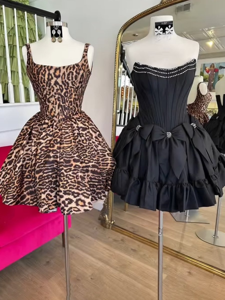 Leander | Leopard - Square Neck A Line Print Short Homecoming Dress