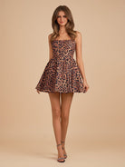 Leander | Leopard - Square Neck A Line Print Short Homecoming Dress