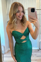 Leeta | Fuchsia - Strapless Mermaid Satin Beaded Long Formal Prom Dresses With Cutout - KissProm