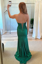 Leeta | Fuchsia - Strapless Mermaid Satin Beaded Long Formal Prom Dresses With Cutout - KissProm