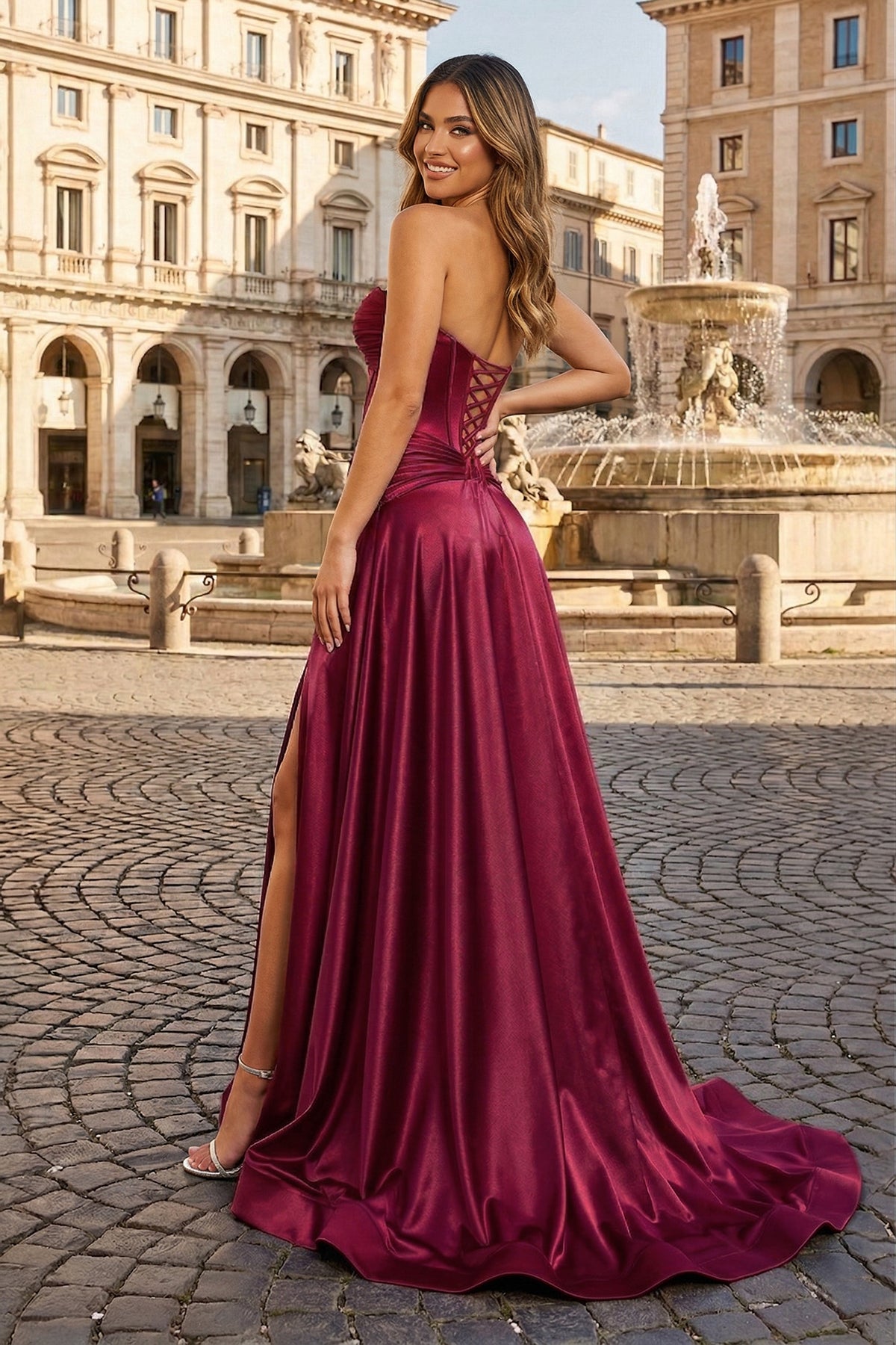 KissProm A Line Sweetheart Royal Blue Keyhole Long Prom Dress, Burgundy / 14