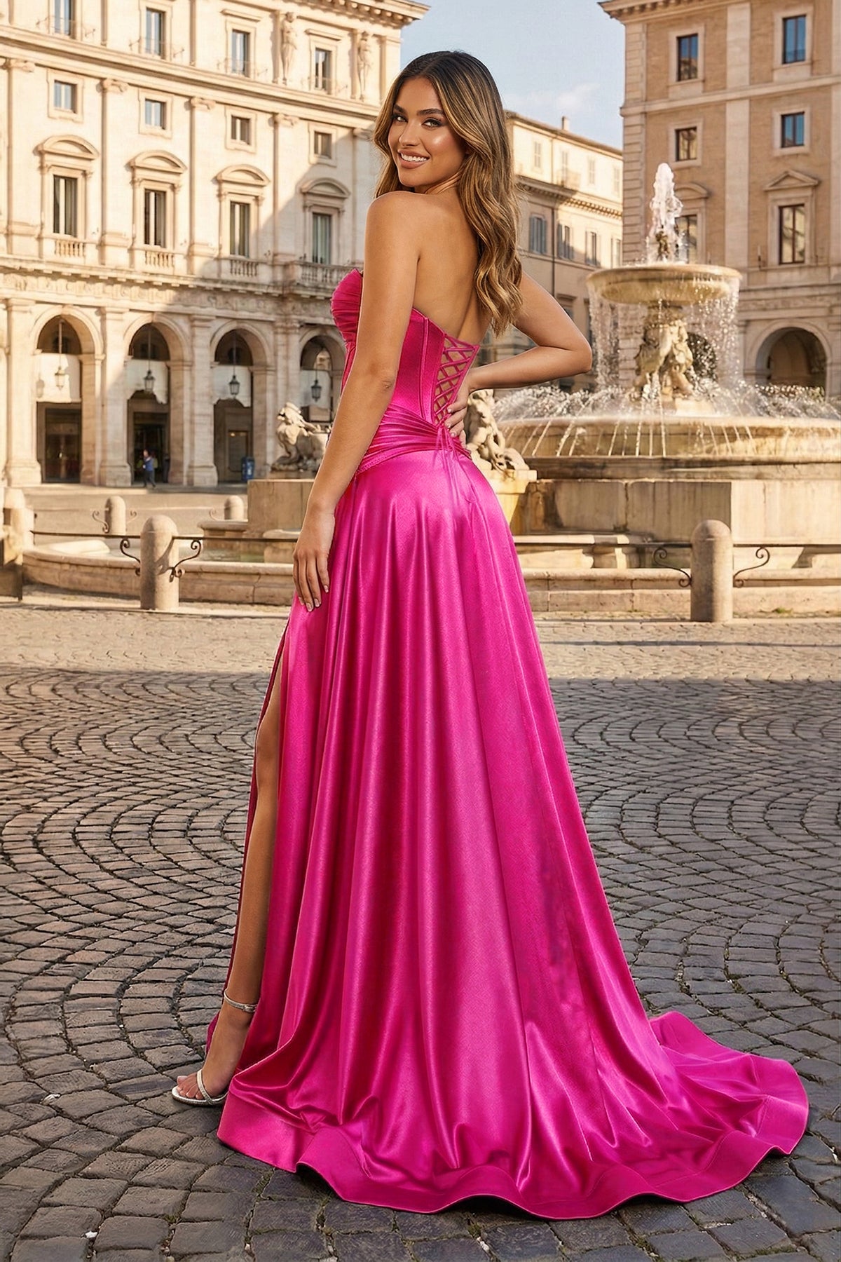 KissProm A Line Sweetheart Royal Blue Keyhole Long Prom Dress, Fuchsia / 2