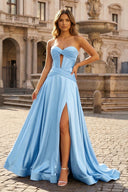 A Line Sweetheart Royal Blue Keyhole Long Prom Dress - KISSPROM PROM DRESSES