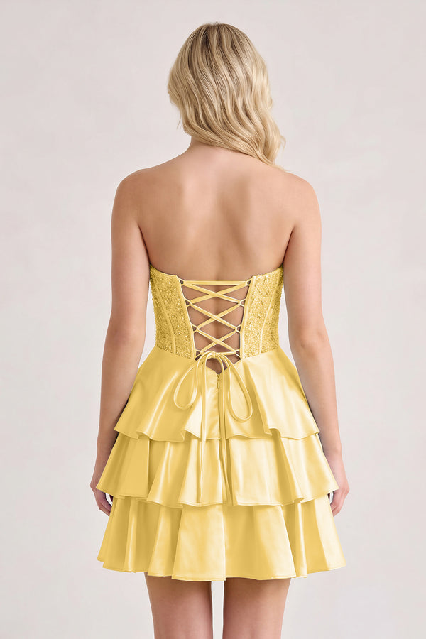 Lemon A Line Satin Corset Ruffled Sweetheart Homecoming Dresses with Beads (2) | KISSPROM