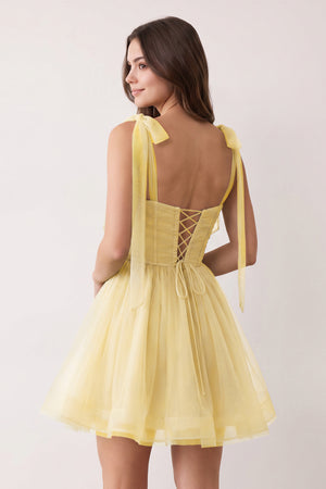 Lemon A-Line V-Neck Pleated Short Homecoming Dress (2) | KISSPROM