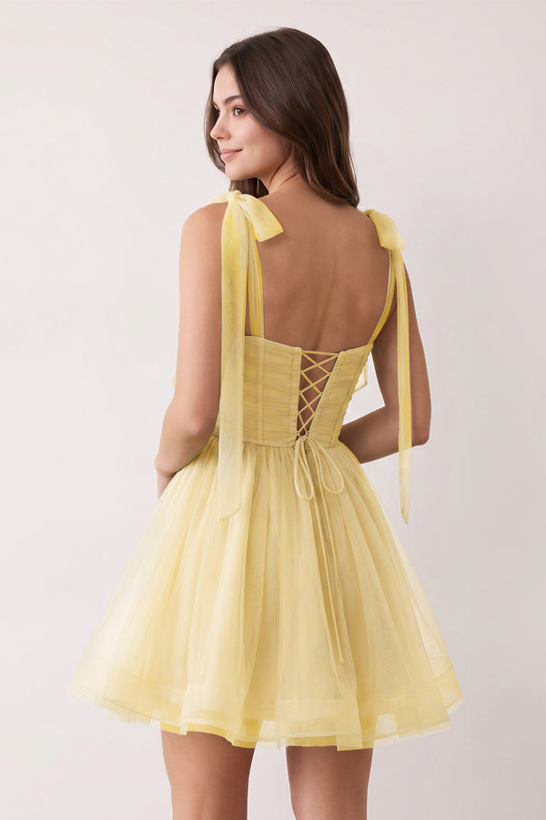 Lemon A-Line V-Neck Pleated Short Homecoming Dress (2) | KISSPROM