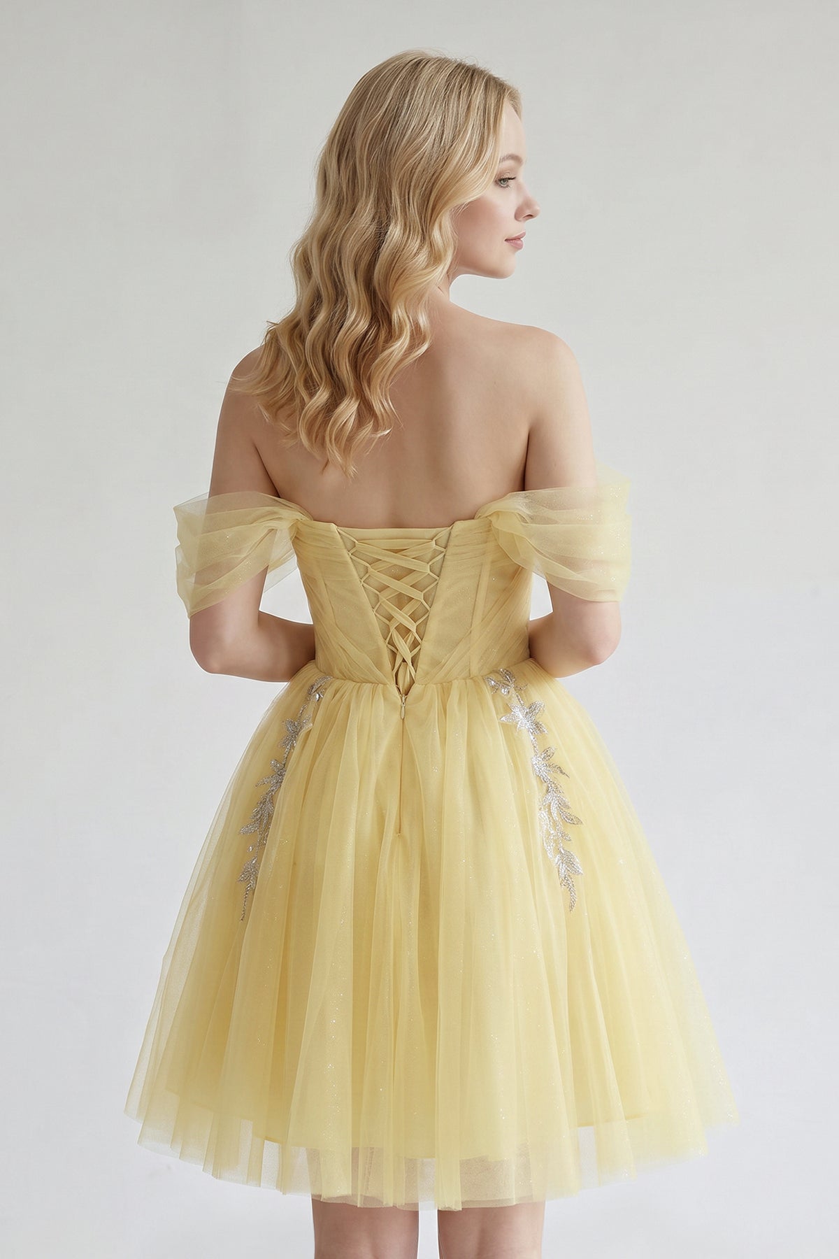 fairy tulle dress A Line Green Prom Dresses this sky blue A Fairy-tale Tulle Beaded Off-the-Shoulder Lace-Up