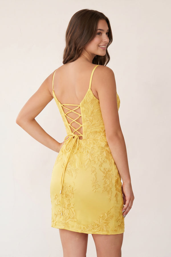 Lemon Sheath Lace Short Homecoming Dresses | KISSPROM