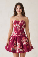 Mulberry Sweetheart A-Line Floral Printed Satin Corset Homecoming Dress | KISSPROM