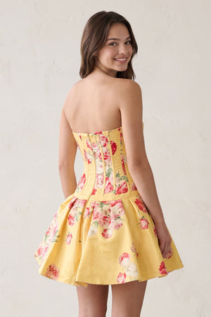 Lemon Sweetheart A-Line Floral Printed Satin Corset Homecoming Dress (2) | KISSPROM