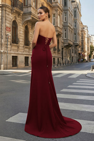 KissProm- Sweetheart Burgundy Mermaid Prom Dress with Bow
