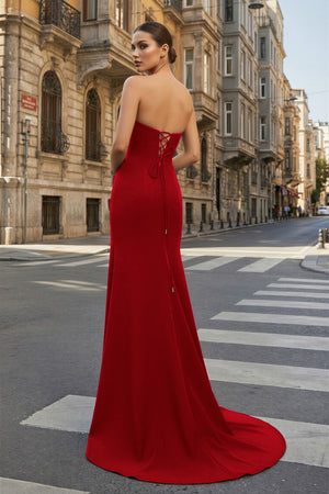 KissProm- Sweetheart Red Mermaid Prom Dress with Bow