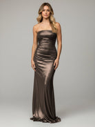 Lendy | Mermaid Metallic Strapless Long Prom Dresses - KissProm
