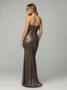 Lendy | Mermaid Metallic Strapless Long Prom Dresses - KissProm