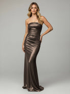Lendy | Mermaid Metallic Strapless Long Prom Dresses - KissProm