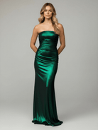 KissProm-Lendy Green Mermaid Metallic Strapless Long Prom Dresses