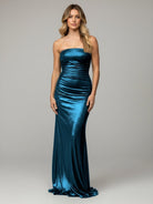 Lendy | Mermaid Metallic Strapless Long Prom Dresses - KissProm