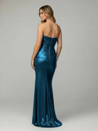 Lendy | Mermaid Metallic Strapless Long Prom Dresses - KissProm