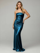 Lendy | Mermaid Metallic Strapless Long Prom Dresses - KissProm