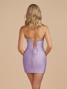 Leniya | Lilac - Bodycon Strapless Cut Out Satin Beaded Homecoming Dress With Bows - KissProm