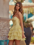 Lenne | Yellow - A-Line Sweetheart Corset Ruffle Homecoming Dress With Applique