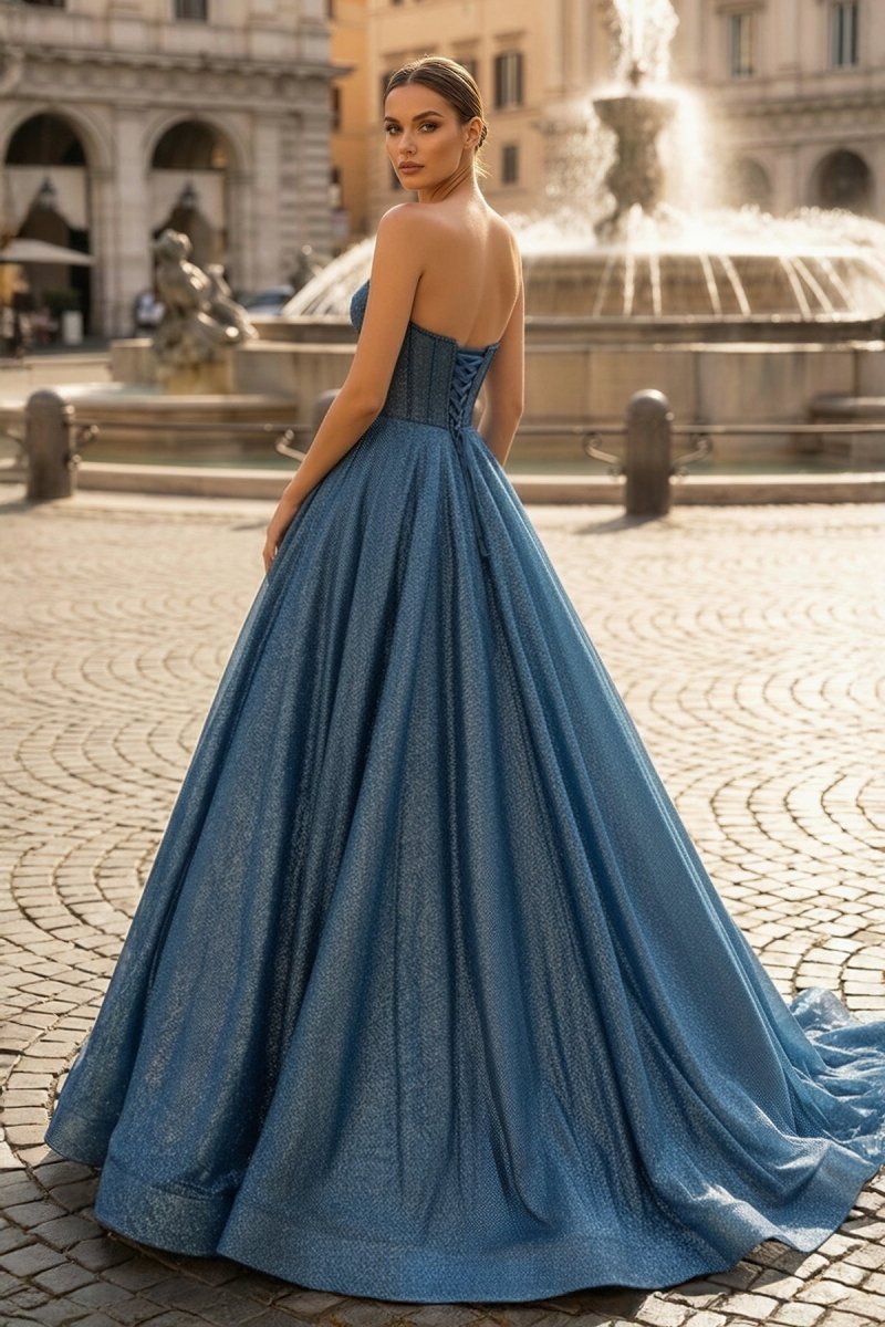 Navy Blue Sequin Beaded Sweetheart A-Line Long Prom Dress Navy Blue Sequin Beaded Sweetheart A-Line Long Prom Dress