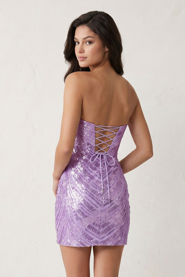 Lilac - Strapless Sequins Bodycon Mini Party Dresses - KissProm