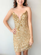 Leony | Gold - Strapless V Neck Sequins Bodycon Short Homecoming Dresses