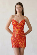 Orange Strapless V Neck Sequins Bodycon Short Homecoming Dresses - KISSPROM