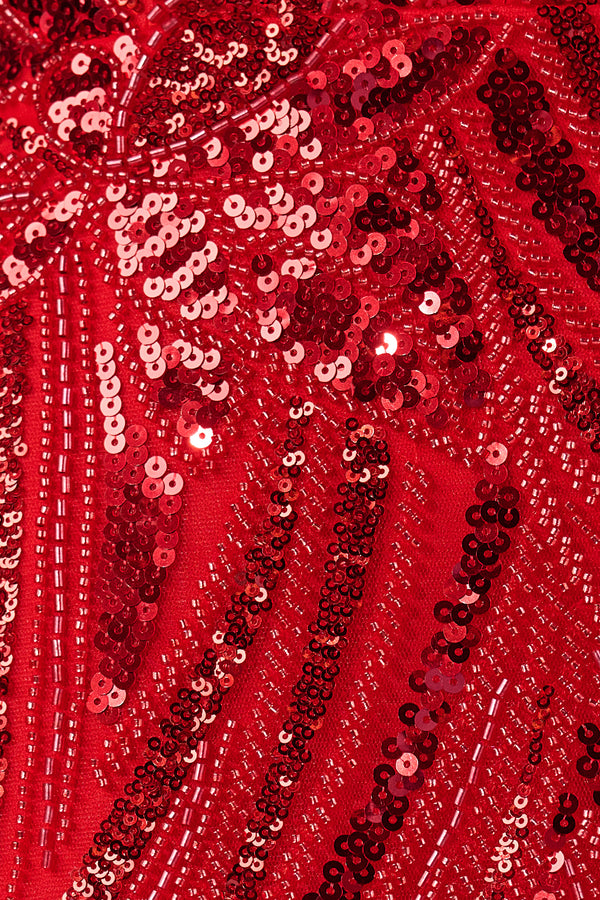 Red - Strapless V Neck Sequins Bodycon Short Mini Party Dresses - KISSPROM
