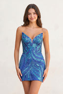 Royal Blue - Strapless V Neck Sequins Bodycon Short Homecoming Dresses - KissProm